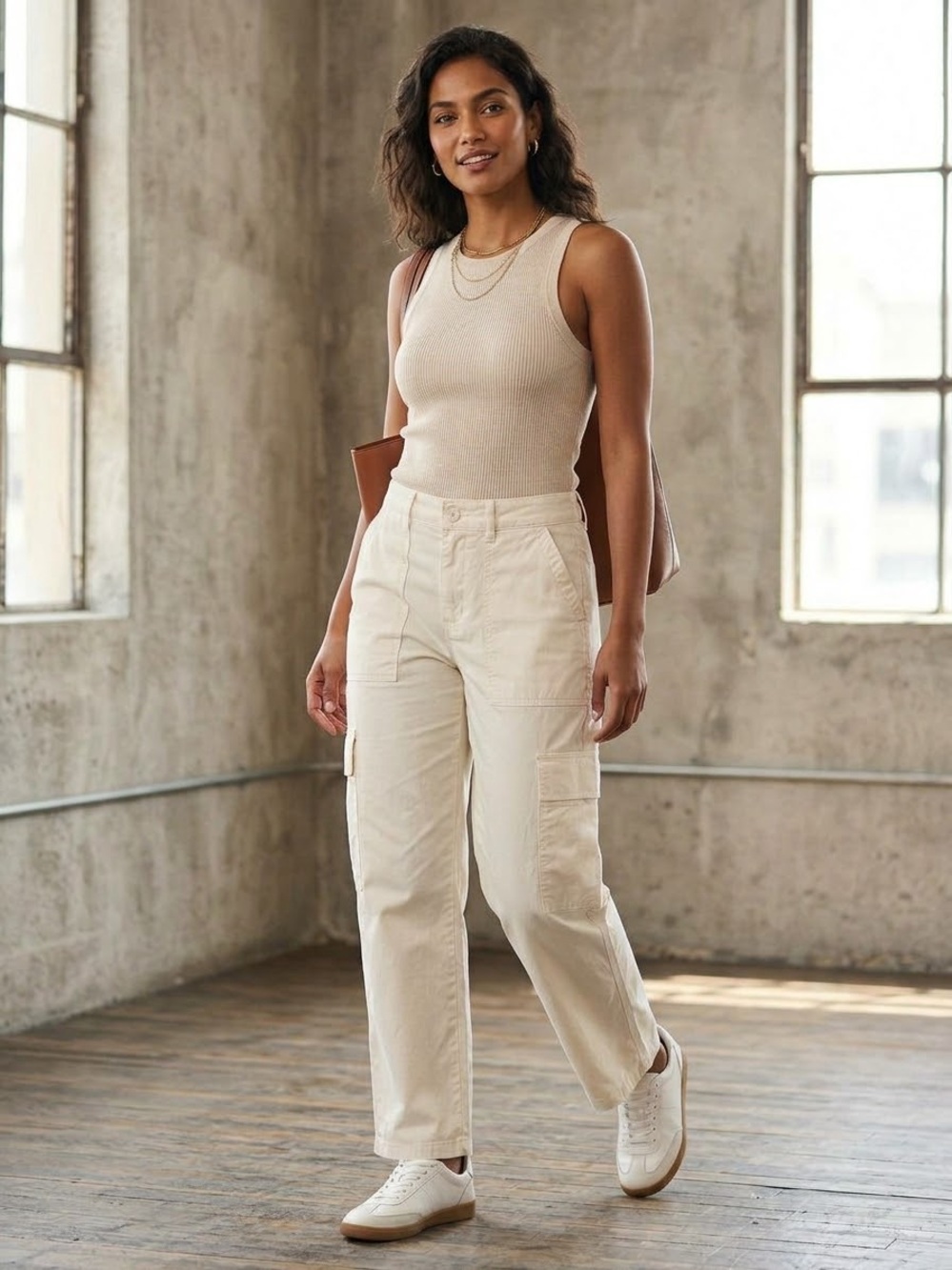 Universal Thread Cream Wide-Leg Cargo Pants with Utility Pockets